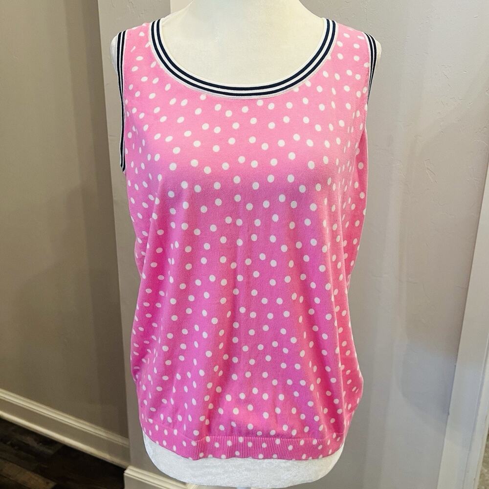 Talbots Womens Knit Tank Top Sz XP Pink White Polka Dot Scoop Neck (A0125)